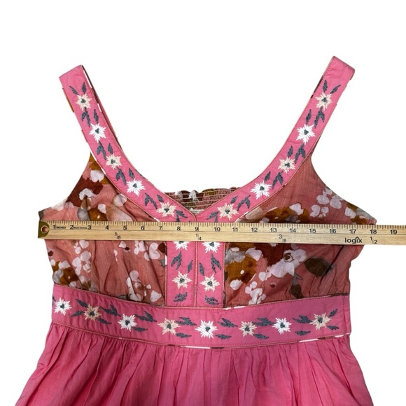 Nick & Mo Feminine Floral Embroidered Pink Lined Mini Dress 100% Cotton Size Lg - Picture 9 of 11